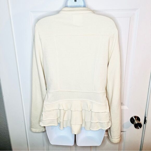 Others Follow Cleo Cream Ruffle Lace Insert Cotton Blazer Zip-Front M - Picture 10 of 13